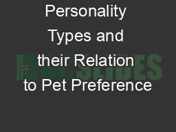 Personality Types and their Relation to Pet Preference
