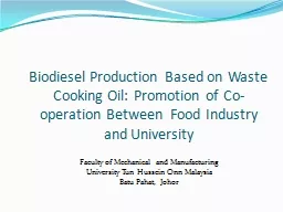 Biodiesel Production Based on Waste Cooking Oil