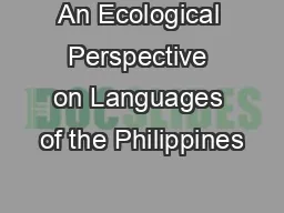 An Ecological Perspective on Languages of the Philippines