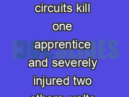 FLASH FL January   Volt lighting circuits kill one apprentice and severely injured two