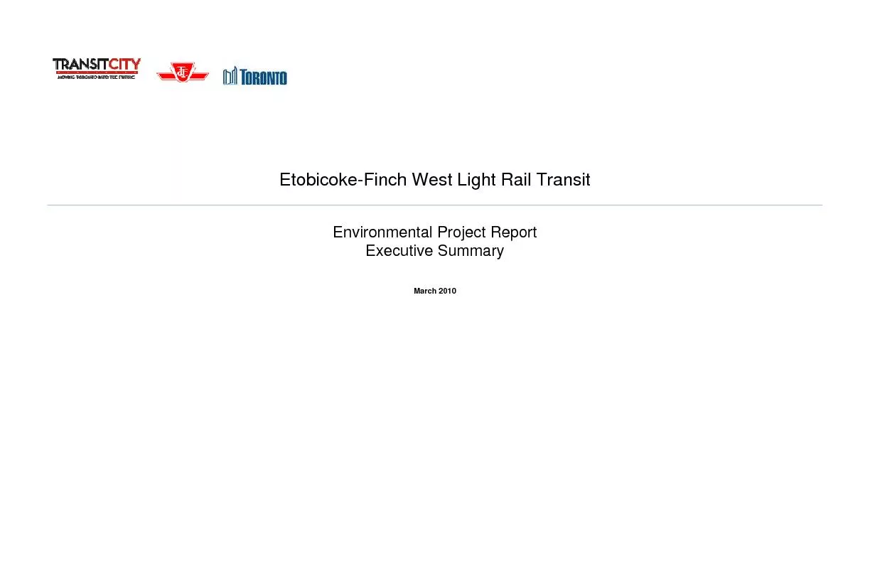 Etobicoke-Finch West Light Rail Transit  Environmental Project Report