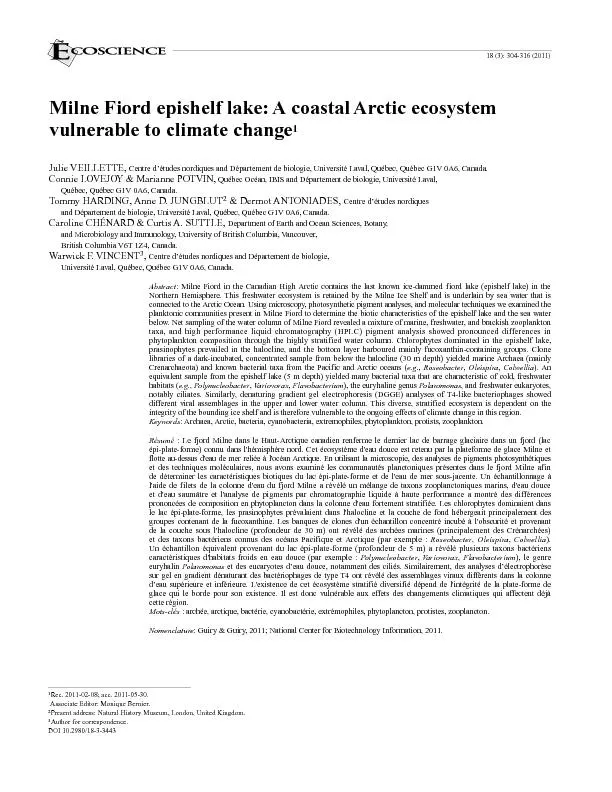 Milne Fiord epishelf lake: A coastal Arctic ecosystem vulnerable to cl