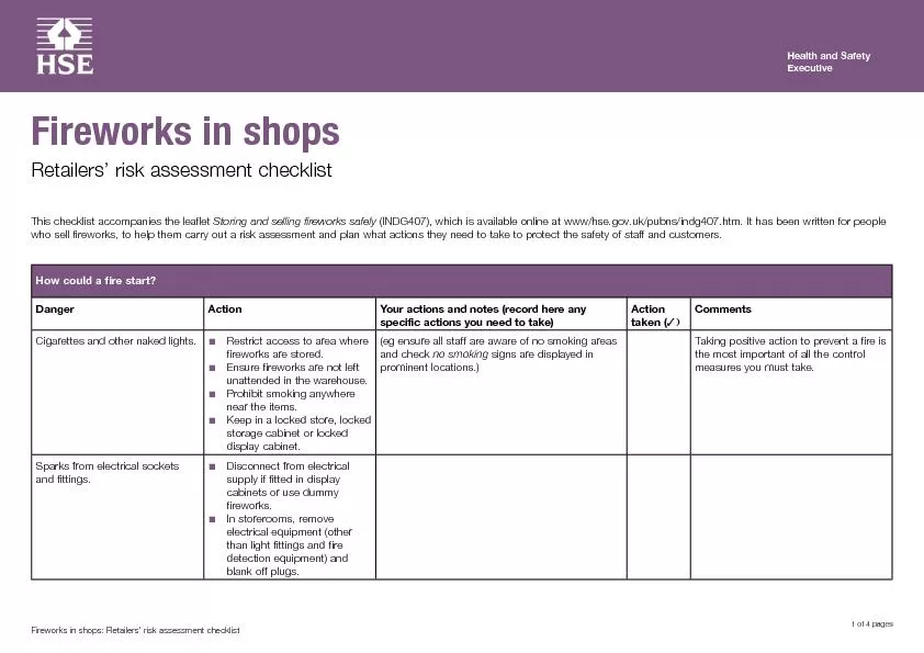 Fireworks in shops: Retailers’ risk assessment checklist