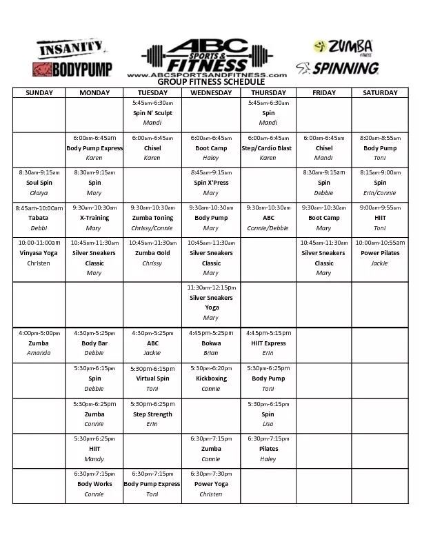GROUP FITNESS SCHEDULE