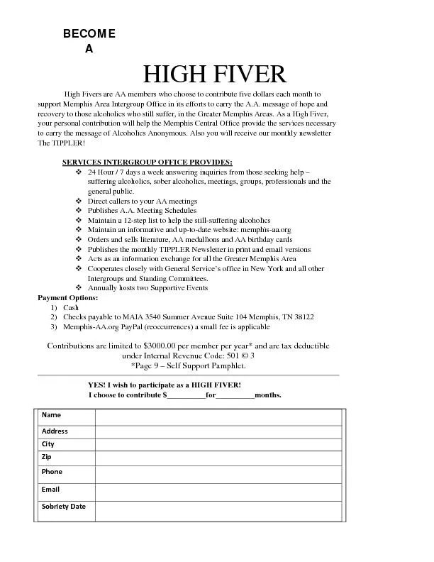 High Fivers are AA members who choose to contribute five dollars each