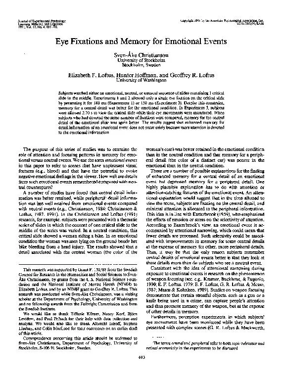 of Experimental Psychology: Copyright 1991 by the American Psychologic