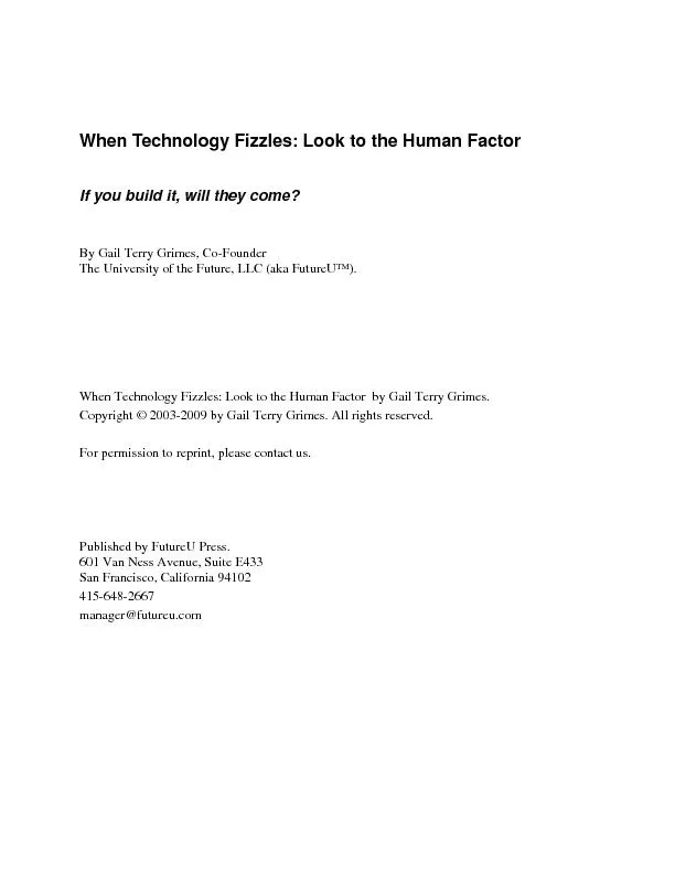 When Technology Fizzles: Look to the Human Factor By Gail Terry Grimes