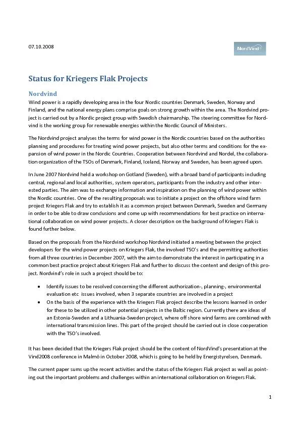 Status for Kriegers Flak Projects