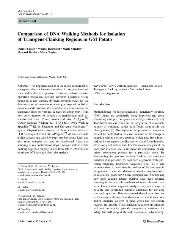 RESEARCHComparisonofDNAWalkingMethodsforIsolationofTransgene-FlankingR