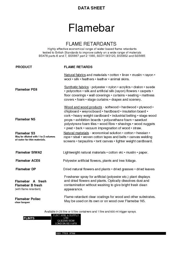 Flamebar flame retardants Application data