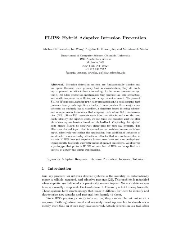 FLIPS:HybridAdaptiveIntrusionPreventionMichaelE.Locasto,KeWang,Angelos