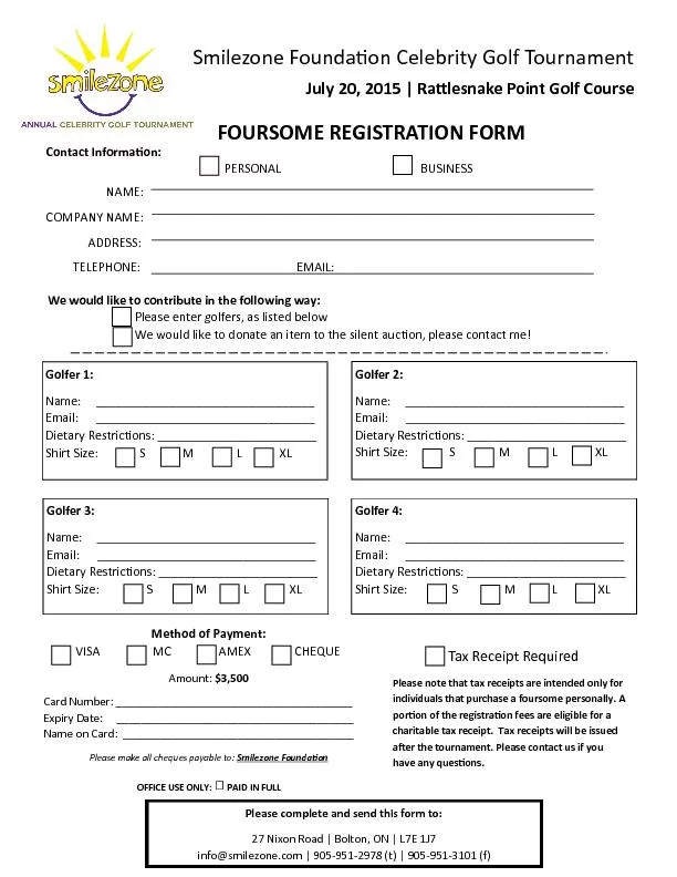 FOURSOME REGISTRATION FORM Contact Informa�on:   PE