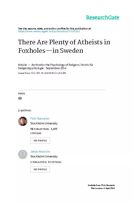 There Are Plenty of Atheists in Foxholes—in SwedenPehr GranqvistA