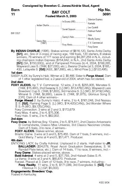 Consigned by Brereton C.Jones/Airdrie Stud,AgentBAY COLTFoaled March 5