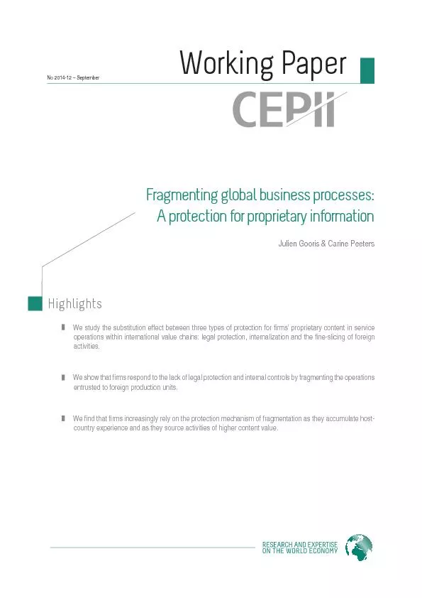 CEPII Working Paper Fragmenting to protect information