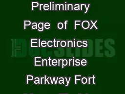 Model FXTCHE Series Preliminary Page  of  FOX Electronics  Enterprise Parkway Fort Myers