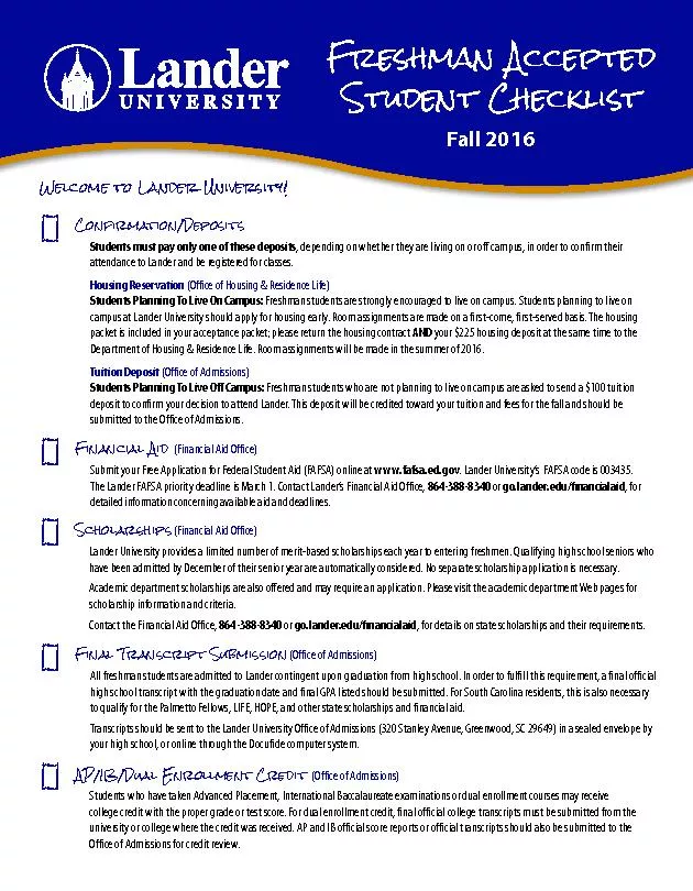Welcome to Lander University!Student Checklist