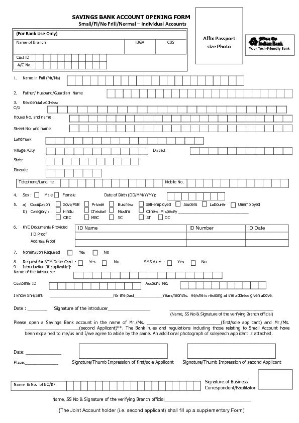 BANK ACCOUNT OPENING FORM