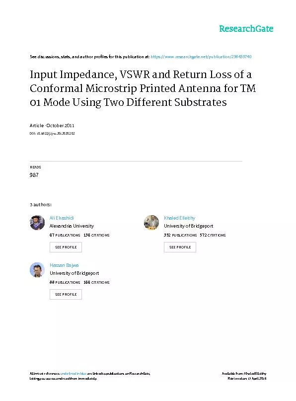 16Ali Elrashidi et al.:  Input Impedance, VSWR and Return Loss of a Co