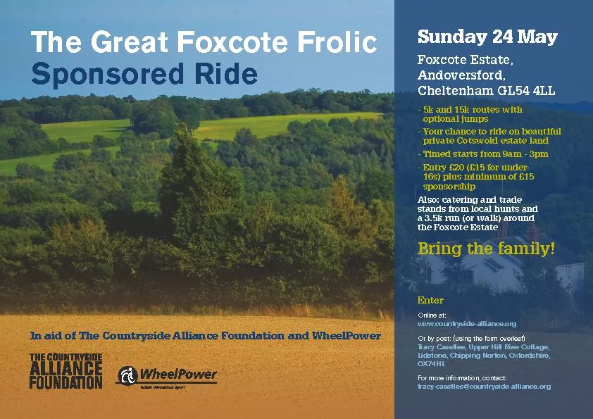 ENTRY FORM The Great Foxcote Frolic sponsored rideEntry fee 
