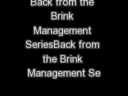 Back from the Brink Management SeriesBack from the Brink Management Se
