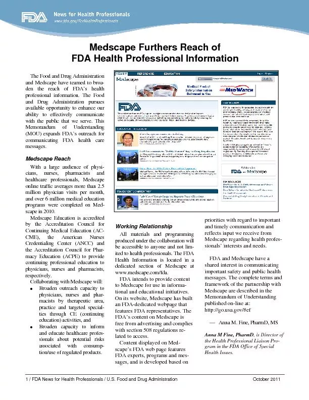 Medscape Furthers Reach of FDA Health Professional Information 
...