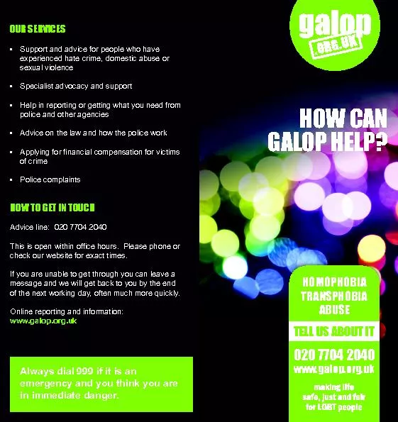 HOW CAN GALOP HELP?