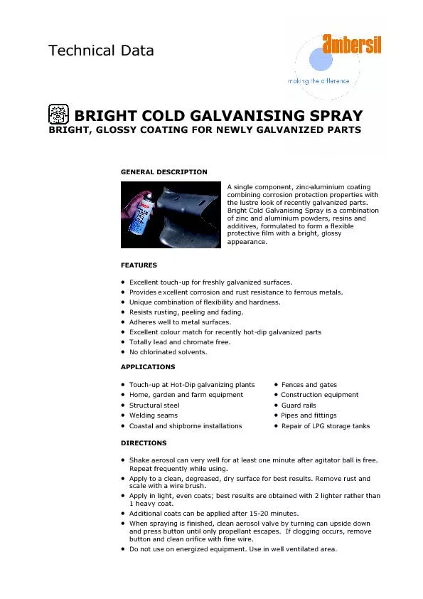 Technical DataBRIGHT COLD GALVANISING SPRAYBRIGHT, GLOSSY COATING FOR