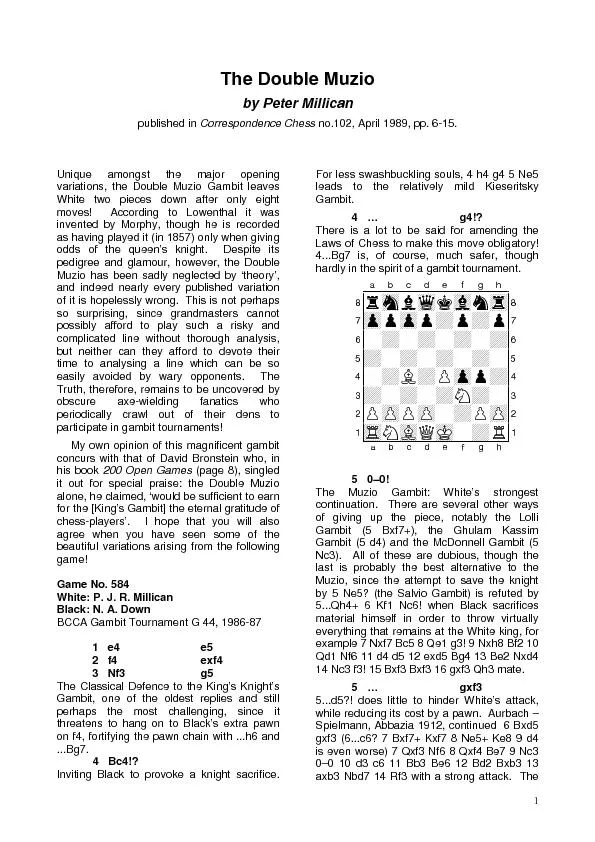 The Double Muzio by Peter Millican published in Correspondence Chess n