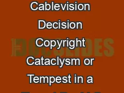 The Cartoon Network Cablevision Decision Copyright Cataclysm or Tempest in a Teapot David
