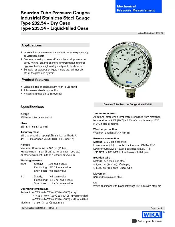 Bourdon Tube Pressure GaugesType 232.54 - Dry CaseType 233.54 - Liquid