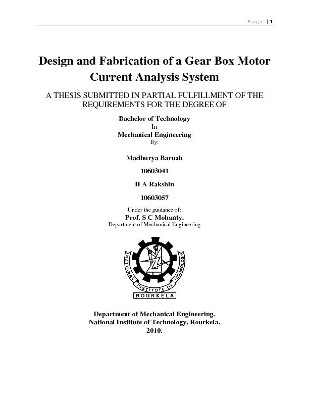 Design and Fabrication of a Gear Box Motor Current Analysis System A T