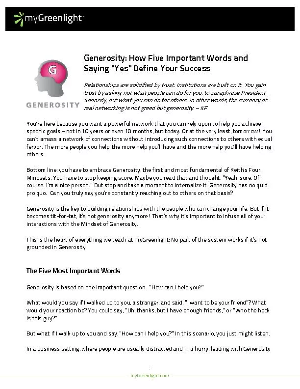 Generosity: How Five Important Words and Saying ‘Yes’ Define