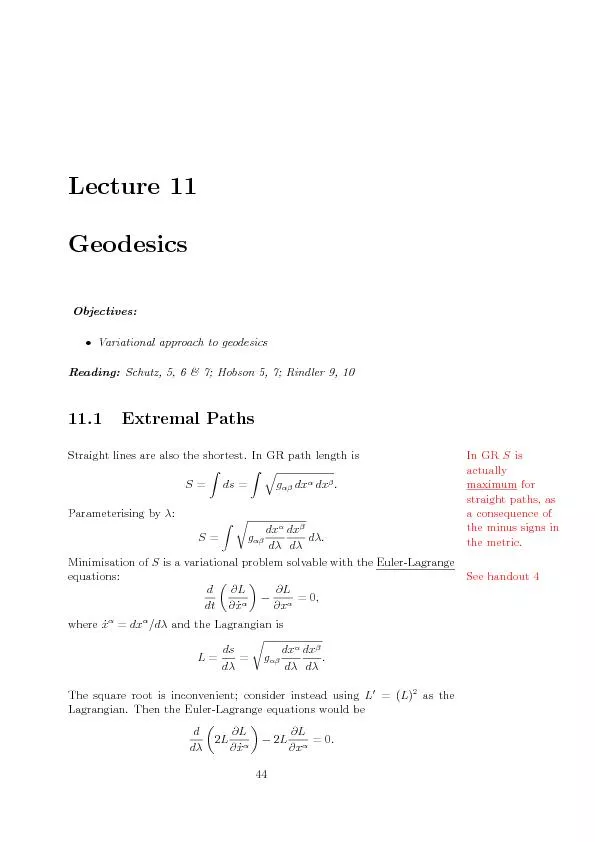 Lecture11GeodesicsObjectives:VariationalapproachtogeodesicsReading:Sch