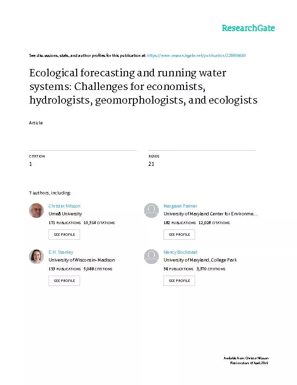 1ECOLOGICAL FORECASTING AND RUNNING-WATER SYSTEMS: CHALLENGES FORECONO