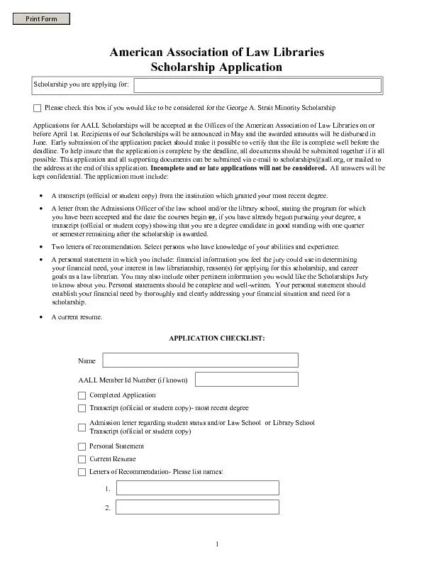 American Association of Law Libraries  Scholarship ApplicationAPPLICAT