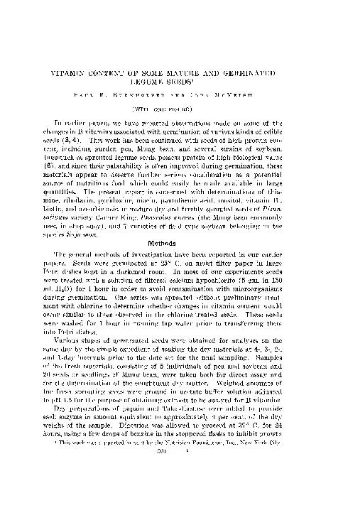 VITAMINCONTENTOFSOMEMATUREANDGERMINATEDLEGUMESEEDS'PAULR.BURKHOLDERAND