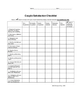 Name Date  Couple Satisfaction Checklist Place a  check in the box to the right of each