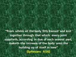 “From whom all the body fitly framed and knit together th