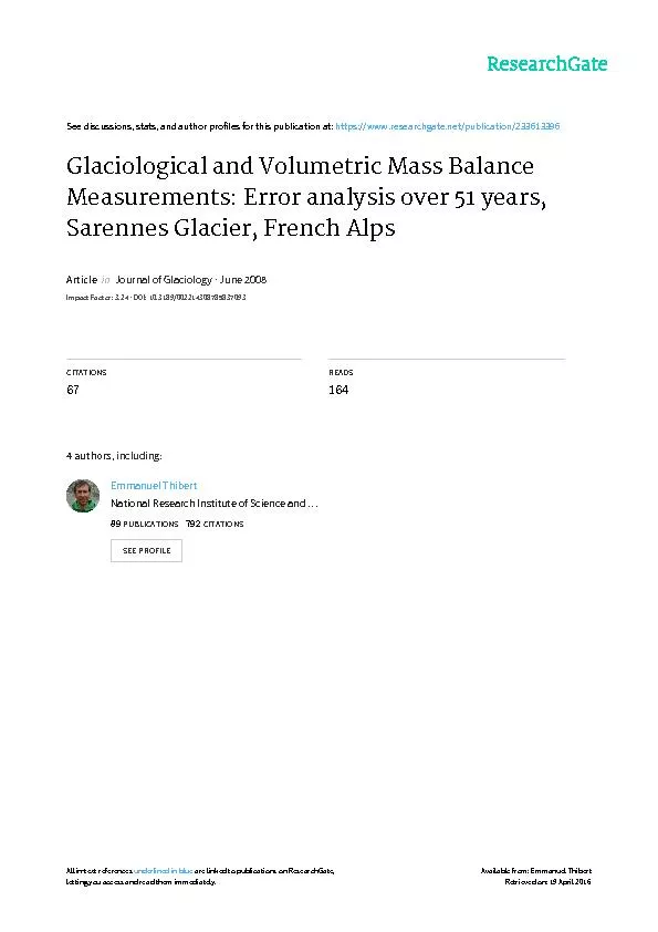 Thibert E., C Vincent, R. Blanc, N. Eckert. Glaciological and volumetr