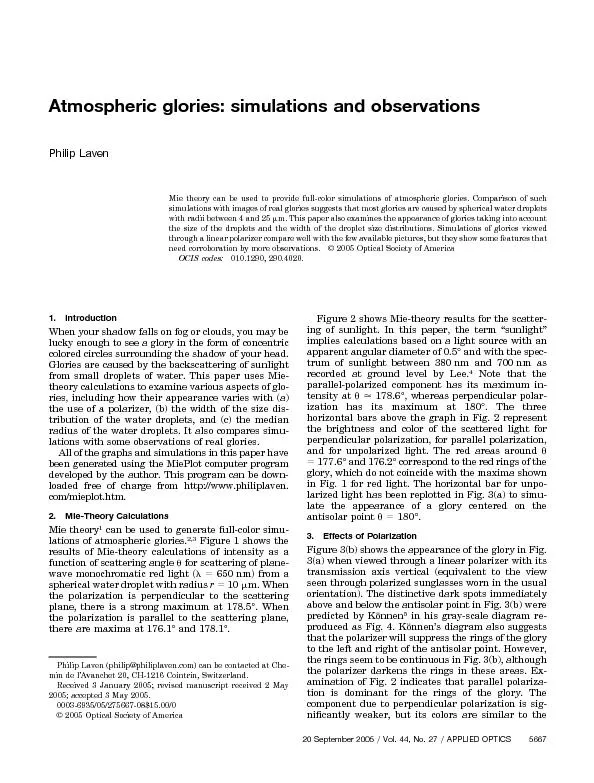 Atmosphericglories:simulationsandobservationsPhilipLavenMietheorycanbe