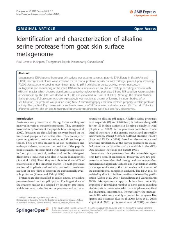 ORIGINALARTICLEOpenAccessIdentificationandcharacterizationofalkalinese