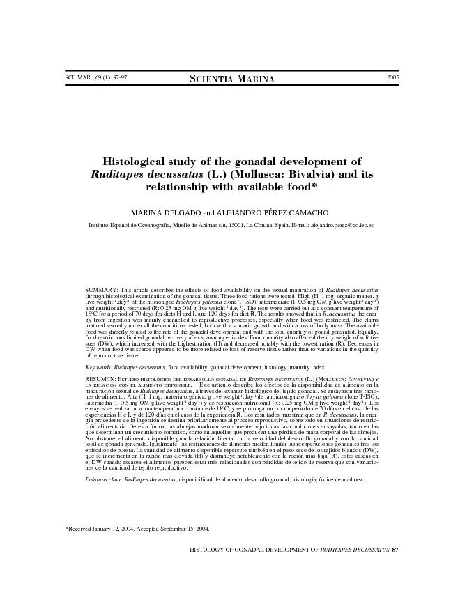 HISTOLOGY OF GONADAL DEVELOPMENT OF RUDITAPES DECUSSATUS87