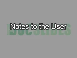 Notes to the User