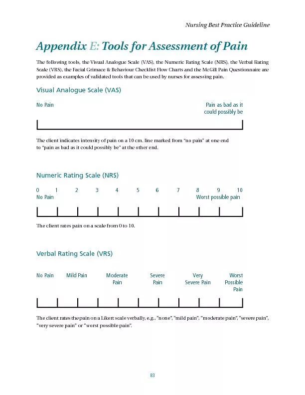 Nursing Best Practice GuidelineTools for Assessment of PainThe followi
