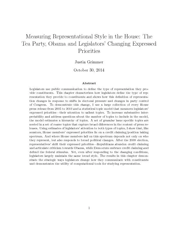 MeasuringRepresentationalStyleintheHouse:TheTeaParty,ObamaandLegislato