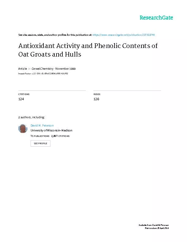 902  CEREAL CHEMISTRYAntioxidant Activity and Phenolic Contents of Oat