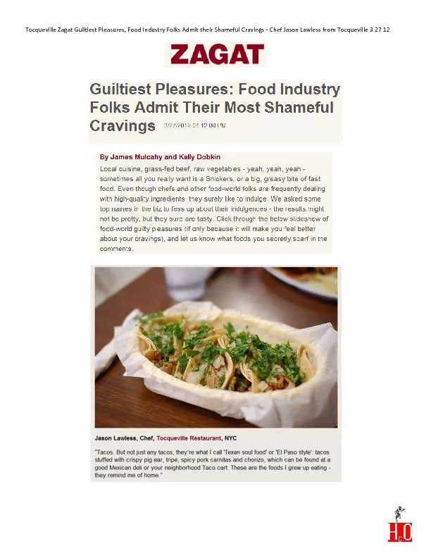 Zagat Guiltiest Pleasures, Food Industry Folks Admit