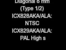 Diagonal 8 mm (Type 1/2) ICX828AKA/ALA: NTSC ICX829AKA/ALA: PAL High s