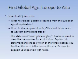 First Global Age: Europe to Asia